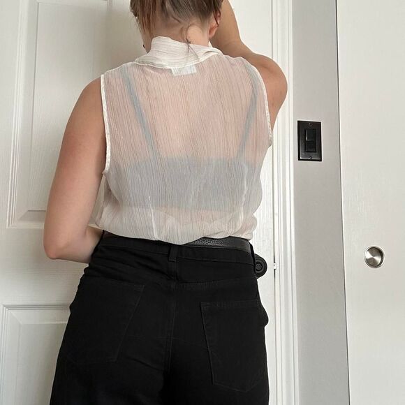 Cute Bow Tie Front White & Gold Metallic Stripe Blouse - Picture 4 of 4